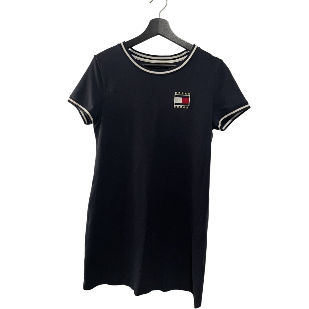 Tommy Hilfiger Womens Navy Blue Studded Flag Logo T-Shirt Mini Dress Size M